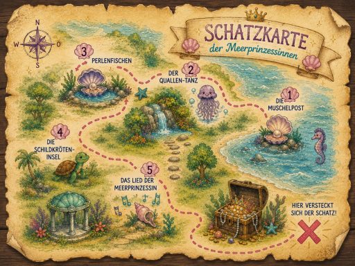 Illustrierte Schatzkarte für die Meerprinzessinnen-Schatzsuche